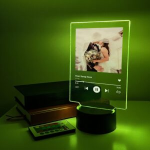 Custom Personalized Photo Song Framed Lyrics Music Scannable Code Album Cover Picture LED Light Up Stand Anniversary Wedding Couple Girlfriend Boyfriend Family Lamp 16 Color Options & Remote