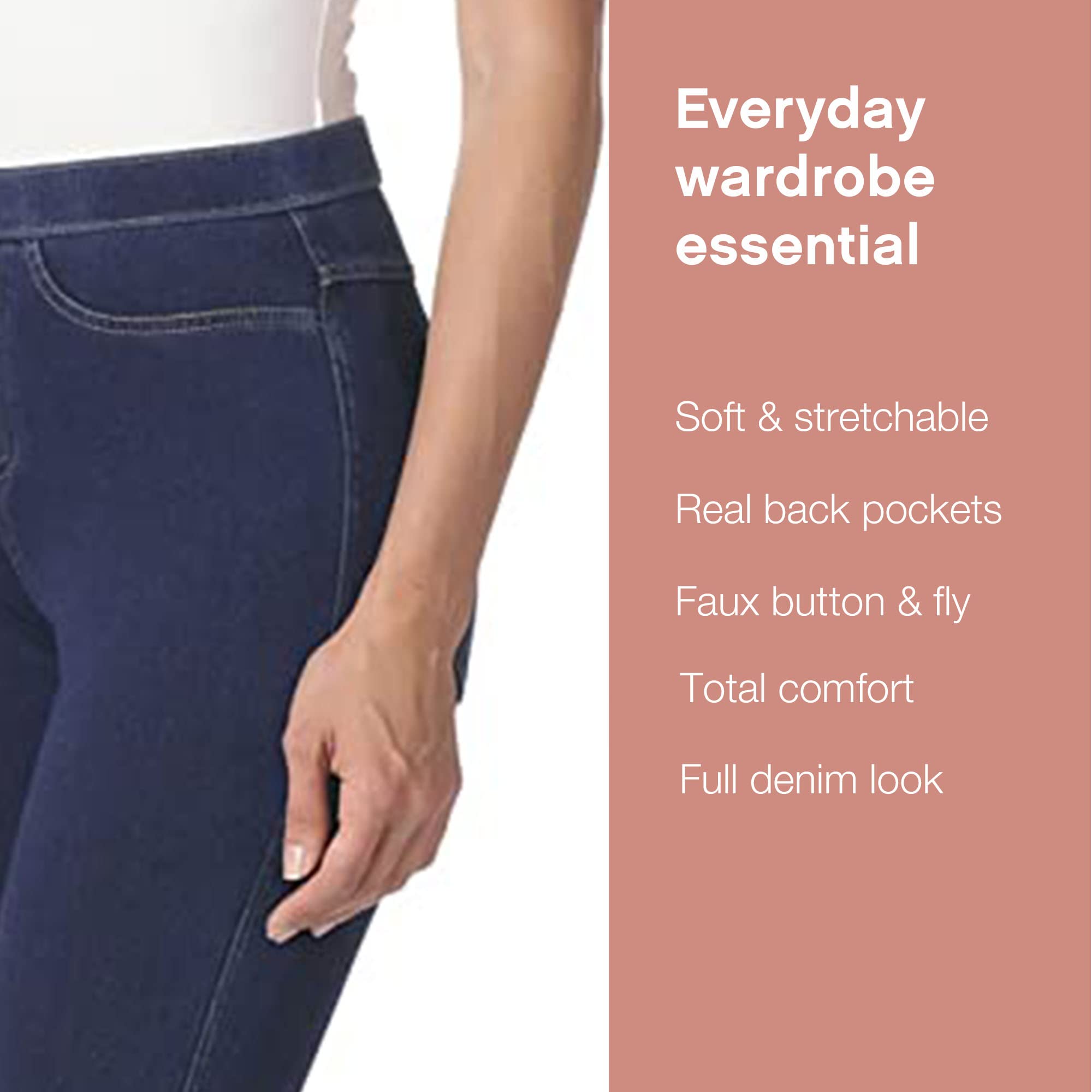 No nonsense Classic Leggings-Jeggings for Women with Real Back Pockets, High Waisted Stretch Jeans, Medium Wash Denim, Large