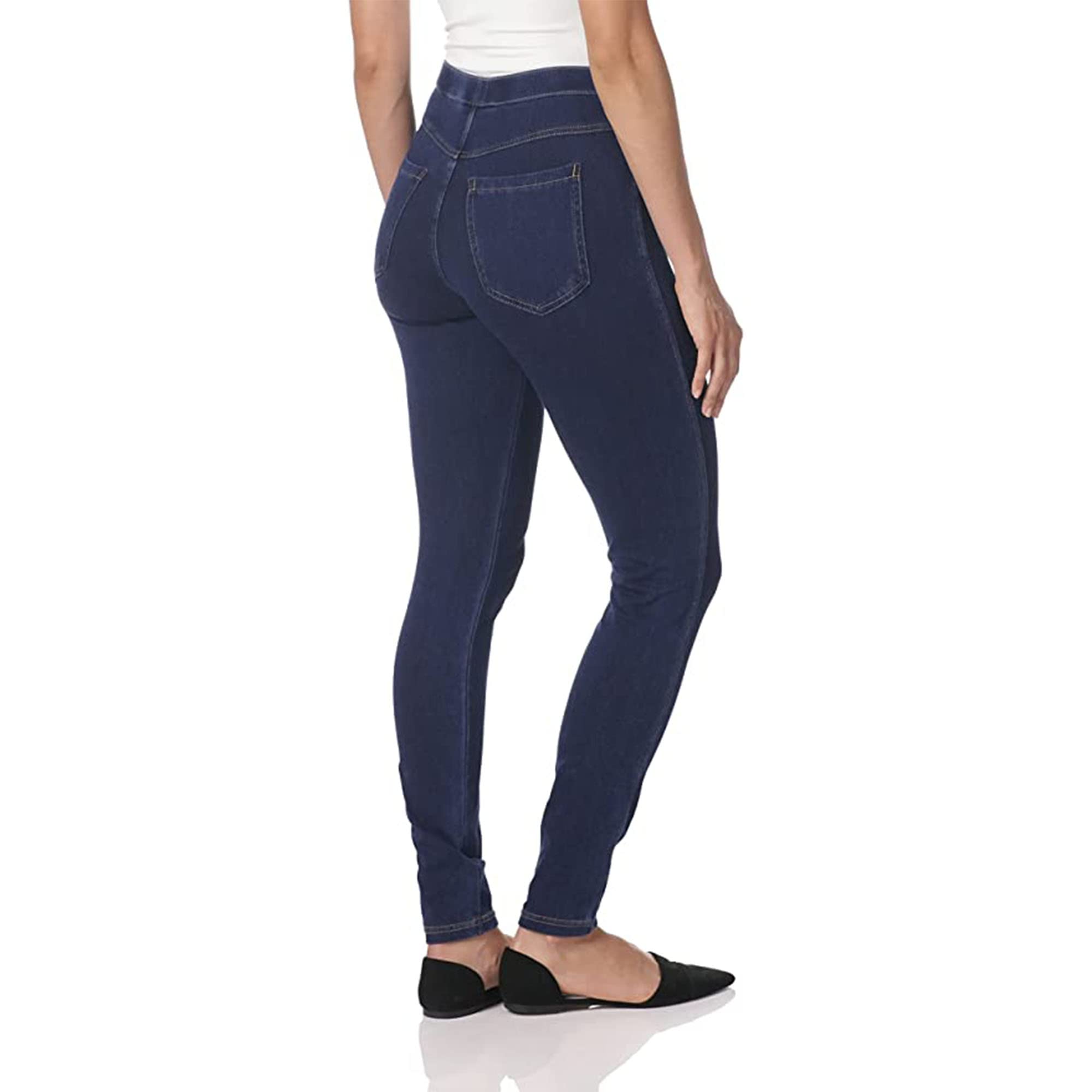 No nonsense Classic Leggings-Jeggings for Women with Real Back Pockets, High Waisted Stretch Jeans, Medium Wash Denim, Large