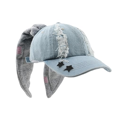 OMLAMP Y2k Hats New Jeans Bunny Ears Hat Kpop Outfits for Women Woman's Baseball Cap Hip-hop Beanies Grunge Girl Caps (Stars Brim,One Size)