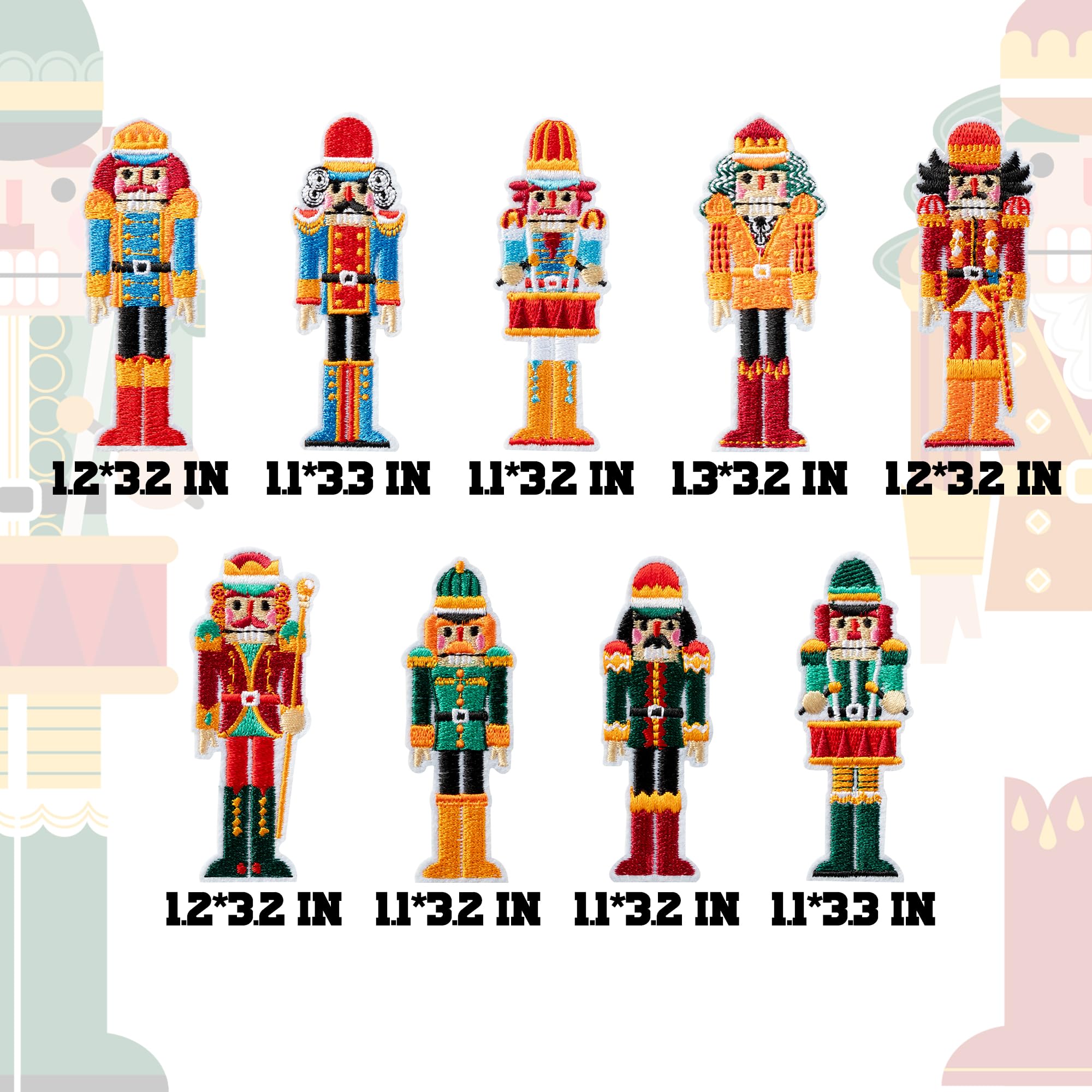 Kirako 9 Pcs Christmas Nutcracker Iron on Patches Colorful Soldier Figures Sew on Embroidered Applique Repair Patch DIY Crafts Gifts for Xmas Winter Holiday Birthday New Year Eve Clothing Backpack Hat