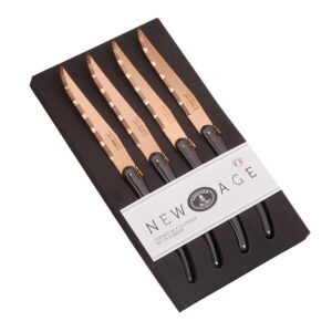 jean dubost new age laguiole 4-piece copper steak knife set, black handles - 1.2 mm blades - rust-resistant stainless steel - made in france