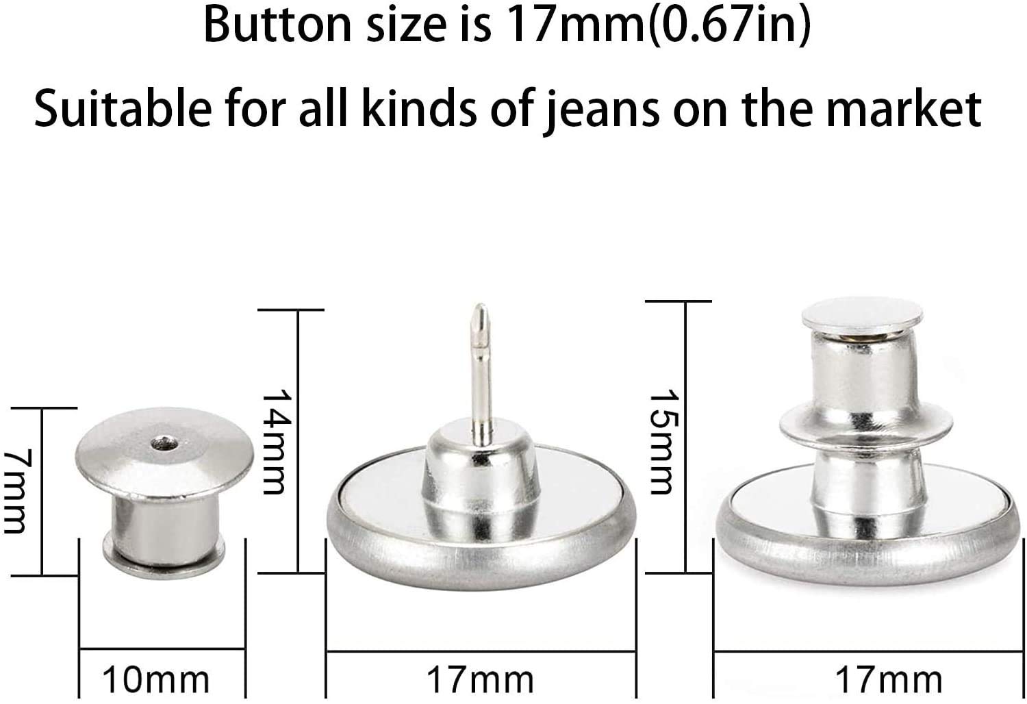 6PCS Perfect Fit Instant Button, Instant Buttons, Jean Replacement Buttons Removable Button No Sew Buttons to Extend or Reduce an Inch to Any Pants Waist in Seconds!