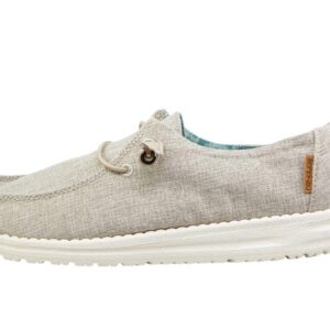 Hey Dude Women's Wendy Chambray Woven Tan Size 7 | Women’s Shoes | Women’s Lace Up Loafers | Comfortable & Light-Weight