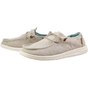 Hey Dude Women's Wendy Chambray Woven Tan Size 7 | Women’s Shoes | Women’s Lace Up Loafers | Comfortable & Light-Weight