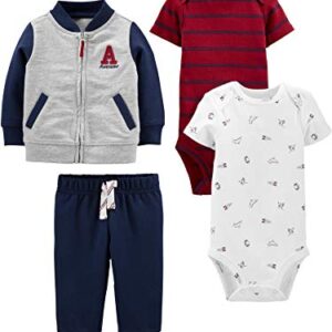 Simple Joys by Carter's Baby Boys' 4-Piece Jacket, Pant, and Bodysuit Set, Grey/Navy/Red Stripe/White Sports, 0-3 Months