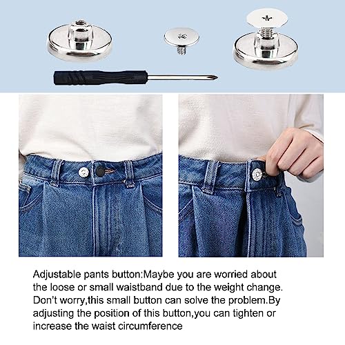 YouOKLight Buttons for Jeans, 17 mm no-sew nailess Removable Metal Jeans Buttons Replacement Repair Combo Thread Rivets and Screwdrivers, 12 Silvery Buttons, Simple Installation, Reusable Adjustable.