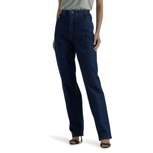 Lee Women's Missy Relaxed-Fit Side Elastic Tapered-Leg Jean, Dark Indigo, 14