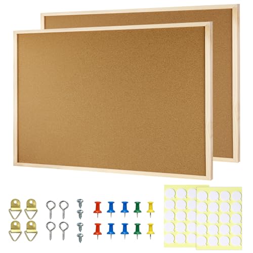 JEFURE 2 Pcs Cork Board, 17.7''x13.3'' Bulletin Board, Wooden Framed Corkboards for Wall, Small Cork Board, Vision Board Supplies, Prayer Board, Picture Board for Photos, Office, Home Decor, School