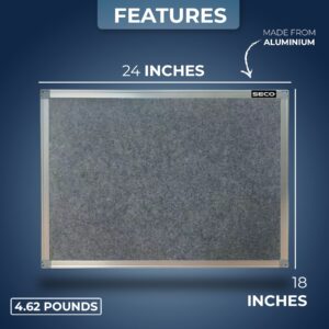 SECO Felt Backed Noticeboard 18 x 24 Inch Bulletin Board with Aluminium Frame, Grey