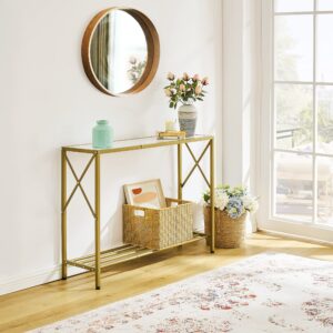 Tajsoon Entryway Table, 2-Tier Entry Way Console Entrance Table, 41.7”L Narrow Sofa Table with Shelves, Ideal for Hallway, Entryway, Living Room, Foyer, Corridor, and Office (Gold & White)