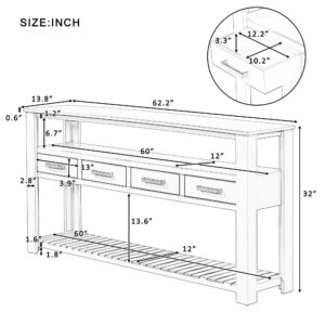 HZXINKEDZSW Vintage Multifunction Console Table,62.2'' Modern Sofa Table with 4 Drawers and 2 Storage Shelves,Wooden Buffet Sideboard for Hallway,Entryway,Bedroom,Living Room (Navy Blue+ 4 Drawers)