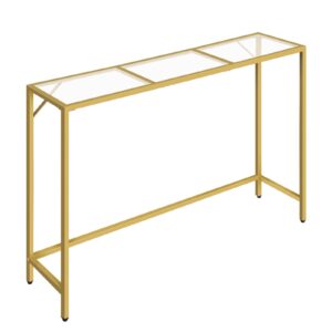 mahancris console table, 40.2” modern sofa table, tempered glass hallway table, slim couch table, narrow sofa table with metal frame, easy to install, for entryway, living room, gold ctj101b01