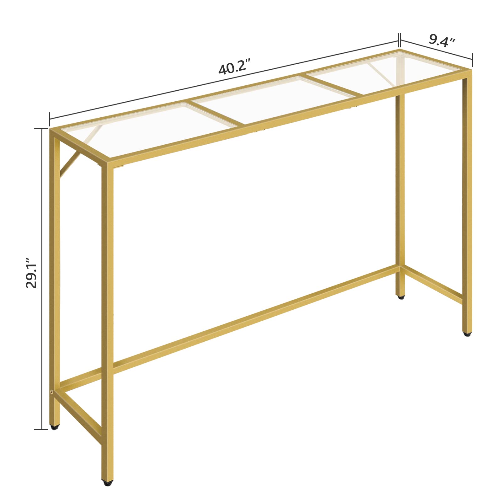 MAHANCRIS Console Table, 40.2” Modern Sofa Table, Tempered Glass Hallway Table, Slim Couch Table, Narrow Sofa Table with Metal Frame, Easy to Install, for Entryway, Living Room, Gold CTJ101B01