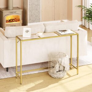 MAHANCRIS Console Table, 40.2” Modern Sofa Table, Tempered Glass Hallway Table, Slim Couch Table, Narrow Sofa Table with Metal Frame, Easy to Install, for Entryway, Living Room, Gold CTJ101B01