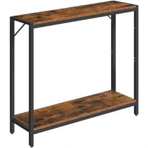 mahancris console table, 2-tier entrance table, behind sofa table, industrial style, sturdy and stable, for living room, entryway, foyer, corridor, office, rustic brown and black cthr27601