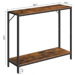 MAHANCRIS Console Table, 2-Tier Entrance Table, Behind Sofa Table, Industrial Style, Sturdy and Stable, for Living Room, Entryway, Foyer, Corridor, Office, Rustic Brown and Black CTHR27601