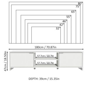 Madesa TV Stand for TV's up to 80 inches, 71 inch, TV Table with Cable Management, Wooden, 18'' H x 15'' D x 71'' L - White