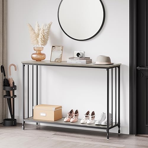 IDEALHOUSE Console Table, Sofa Tables Narrow Entryway Table with Glass Shelf and Metal Frame, 41.5" Behind Couch Table Industrial Hallway Table for Living Room, Foyer, Bedroom, Rustic Grey