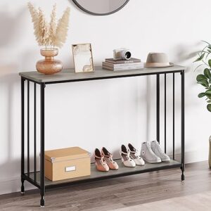 IDEALHOUSE Console Table, Sofa Tables Narrow Entryway Table with Glass Shelf and Metal Frame, 41.5" Behind Couch Table Industrial Hallway Table for Living Room, Foyer, Bedroom, Rustic Grey