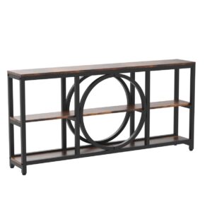 Tribesigns Extra Long Console Table, 70.9 inch Narrow Sofa Tables with 3 Tier Wood Storage Shelves Industrial Metal Frame for Entryway Hallway Living Room Behind Couch, Rustic Brown Black