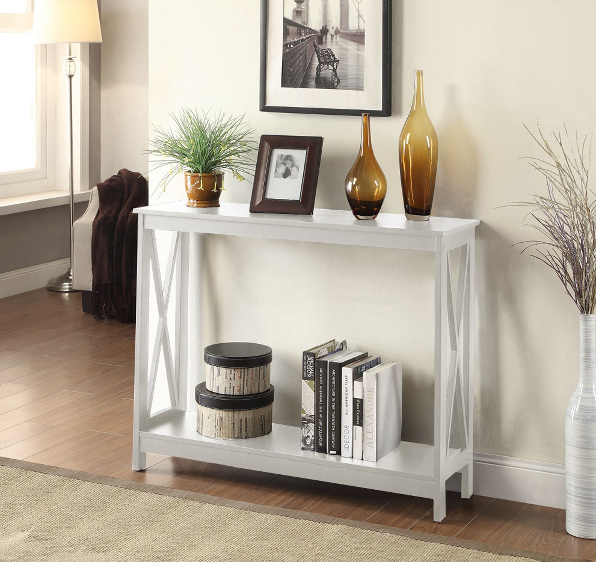 Convenience Concepts Oxford Console Table with Shelf, White