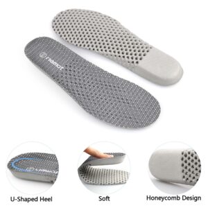 riemot Men's Shoe Insoles, Breathable Honeycomb Design Sport Shoe Insoles with Arch Support Cushioning Shoe Inserts Replacement Innersoles for Water Shoes Sneakers Work Shoes Grey EU 45 /US 12