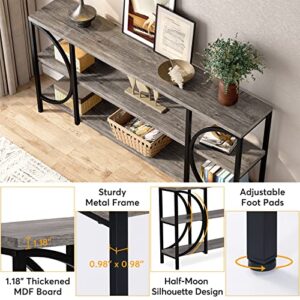 Tribesigns 70.9 Inch Extra Long Sofa Table, 3 Tier Narrow Console Table with Storage Shelves, Industrial Entryway Table Behind Sofa Couch for Living Room, Hallway, Foyer (Gray)