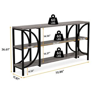 Tribesigns 70.9 Inch Extra Long Sofa Table, 3 Tier Narrow Console Table with Storage Shelves, Industrial Entryway Table Behind Sofa Couch for Living Room, Hallway, Foyer (Gray)