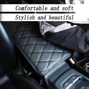 Four-Season Universal Leather Car Center Console Cover with Check Design Car Interior Accessories,Comfortable Center Armrest Pad,Prevents Scratches on Center Console for Truck,Car,SUV (Black)