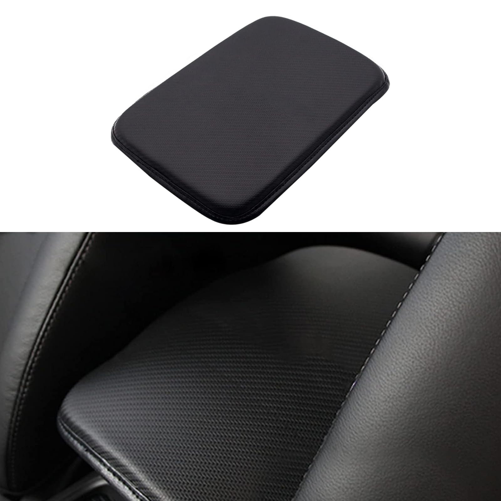 GKmow 1 PC Center Console Cover Leather Pad, 11.4"x7.4" Waterproof Armrest Seat Box Cover, Carbon Fiber PU Leather Car Armrest Cover Most Cars, Vehicles, SUVs (Black)