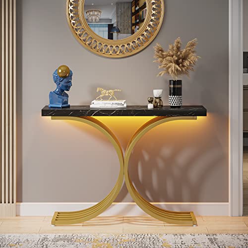 LITTLE TREE 41 inches Gold Entryway Console Table with Led Light, Sofa Table Accent Table for Entrance, Hallway, Living Room