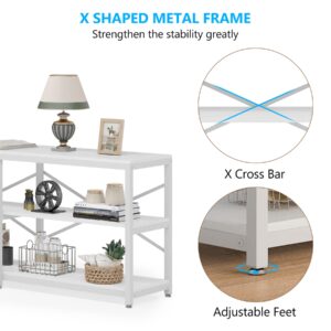 Tribesigns 70.9 Inch Extra Long Console Table, Modern Sofa Table Behind Couch Table with Storage Shelves, 3-Tier Industrial Hallway Entryway Table for Living Room, 3 Shelf Bookshelf(White)