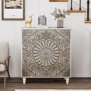 COSIEST Sideboard Storage Cabinet, Vintage MDF Accent Cabinet with Adjustable Shelf, Free-Standing Buffet Server Console Cabinet for Kitchen Dining Room Living Room Hallway, Grayish