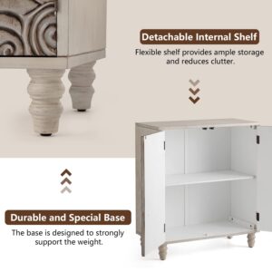 COSIEST Sideboard Storage Cabinet, Vintage MDF Accent Cabinet with Adjustable Shelf, Free-Standing Buffet Server Console Cabinet for Kitchen Dining Room Living Room Hallway, Grayish