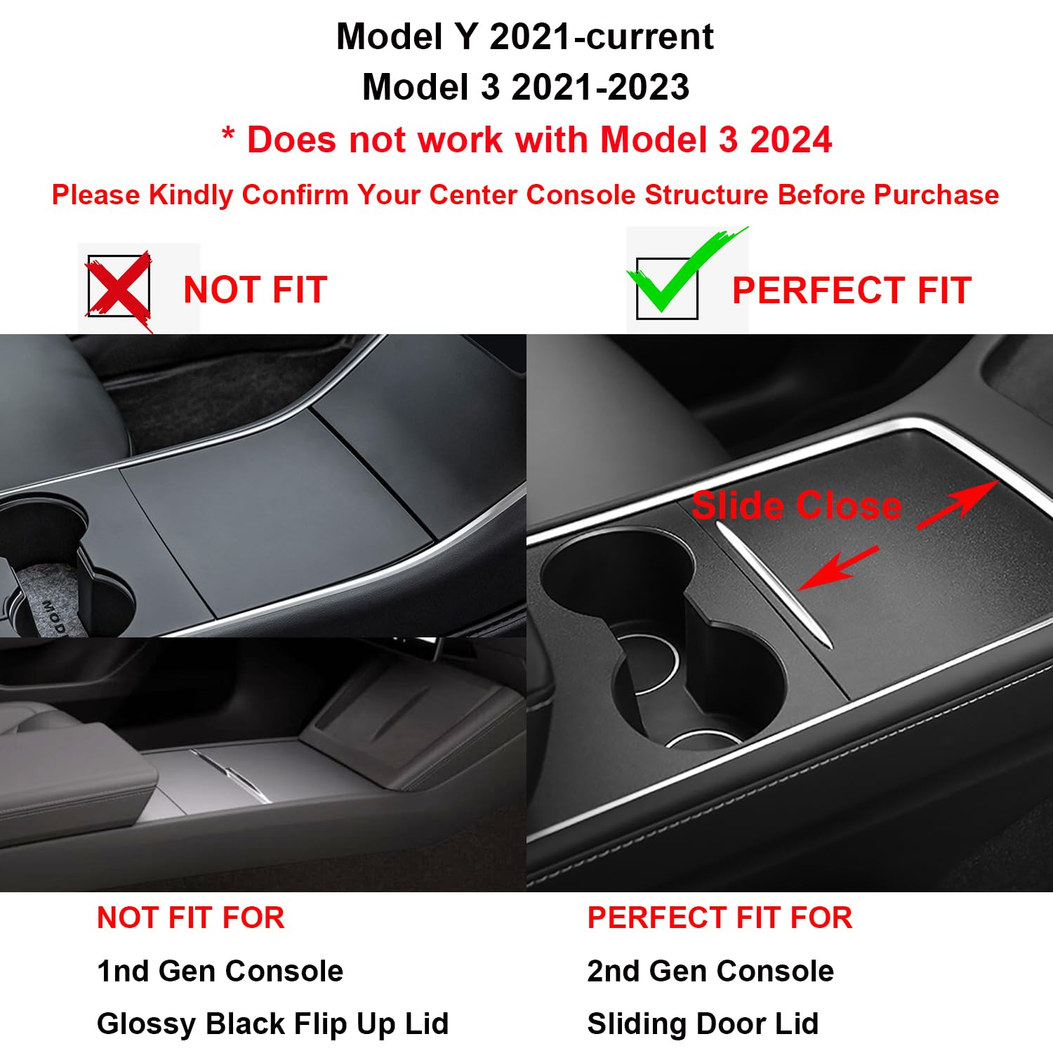 3PCS Center Console Organizer Tray Flocked Designed For Tesla Model Y Accessories 2024 2021-2023,Tesla Model 3 2021-2023 Accessories Armrest Hidden Drawer Storage Box[Not Compatible with Model 3 2024]