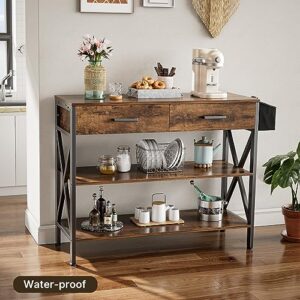 Gizoon 39" Console Table with 2 drawers, Industrial Entryway Table with 3 Tier Storage Shelves, Narrow Sofa Table for Entry Way, Hallway, Couch, Living Room, Kitchen, Rustic Brown