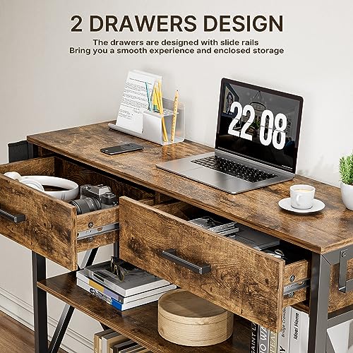 Gizoon 39" Console Table with 2 drawers, Industrial Entryway Table with 3 Tier Storage Shelves, Narrow Sofa Table for Entry Way, Hallway, Couch, Living Room, Kitchen, Rustic Brown