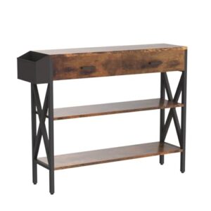 Gizoon 39" Console Table with 2 drawers, Industrial Entryway Table with 3 Tier Storage Shelves, Narrow Sofa Table for Entry Way, Hallway, Couch, Living Room, Kitchen, Rustic Brown