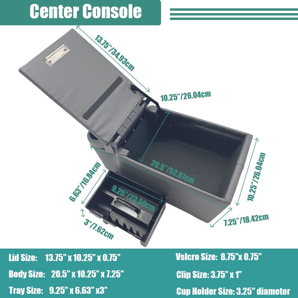 MOOSUN Universal Truck Seat/Bench Contractor Center Console Business Organizer and Storage with Adjustable Cup Holders, Clip Board, and Padded Top Lid for Armrest, Grey