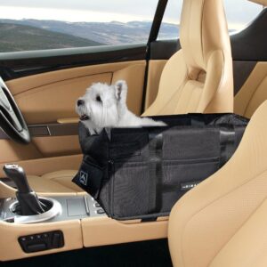 gohimal console dog car seat for small dogs cats pet supplies portable car armrest bag convenient for disassembly and cleaning included safety tethers perfect car seat for pup cats black