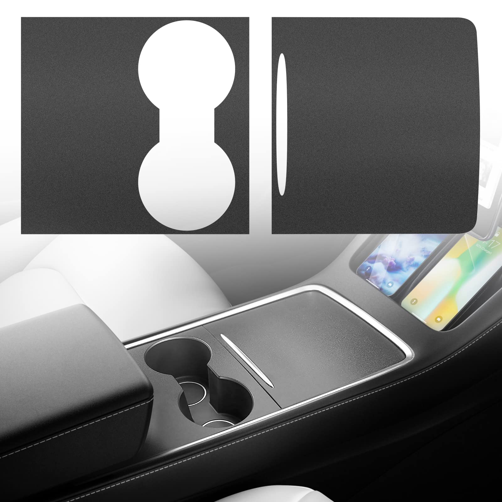 Farmogo Center Console Wrap Kit Matte Black Console Cover Interior Decoration Wrap Kit Compatible with Tesla 2021-2024 Model Y & 2021-2023 Model 3 Accessories (Black)