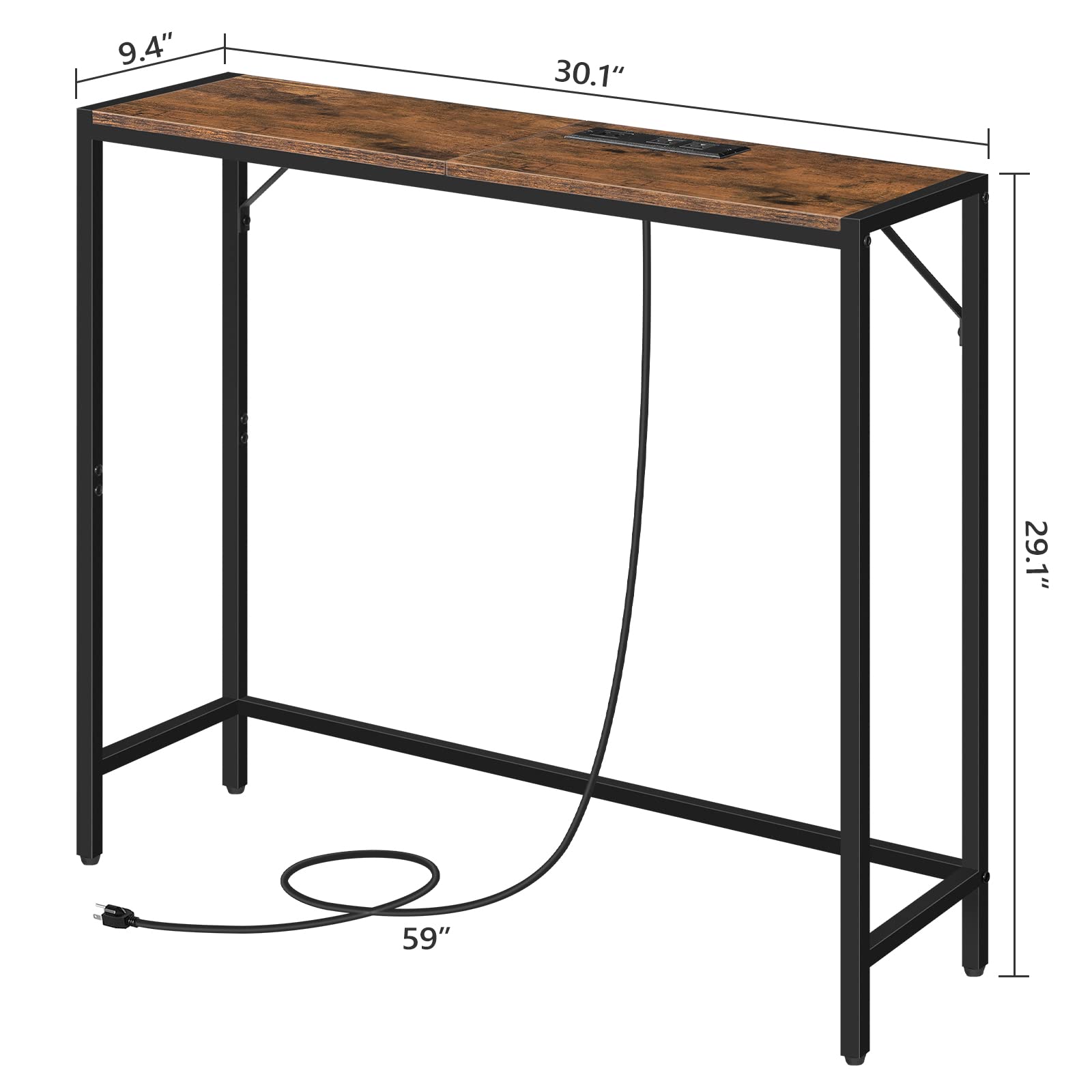 MAHANCRIS Console Table with Power Station, 30.1” Entryway Table, Behind Sofa Table, Industrial Style, Outlets and USB Ports, Sturdy, for Living Room, Entryway, Foyer, Corridor, Rustic Brown CTHR76E01