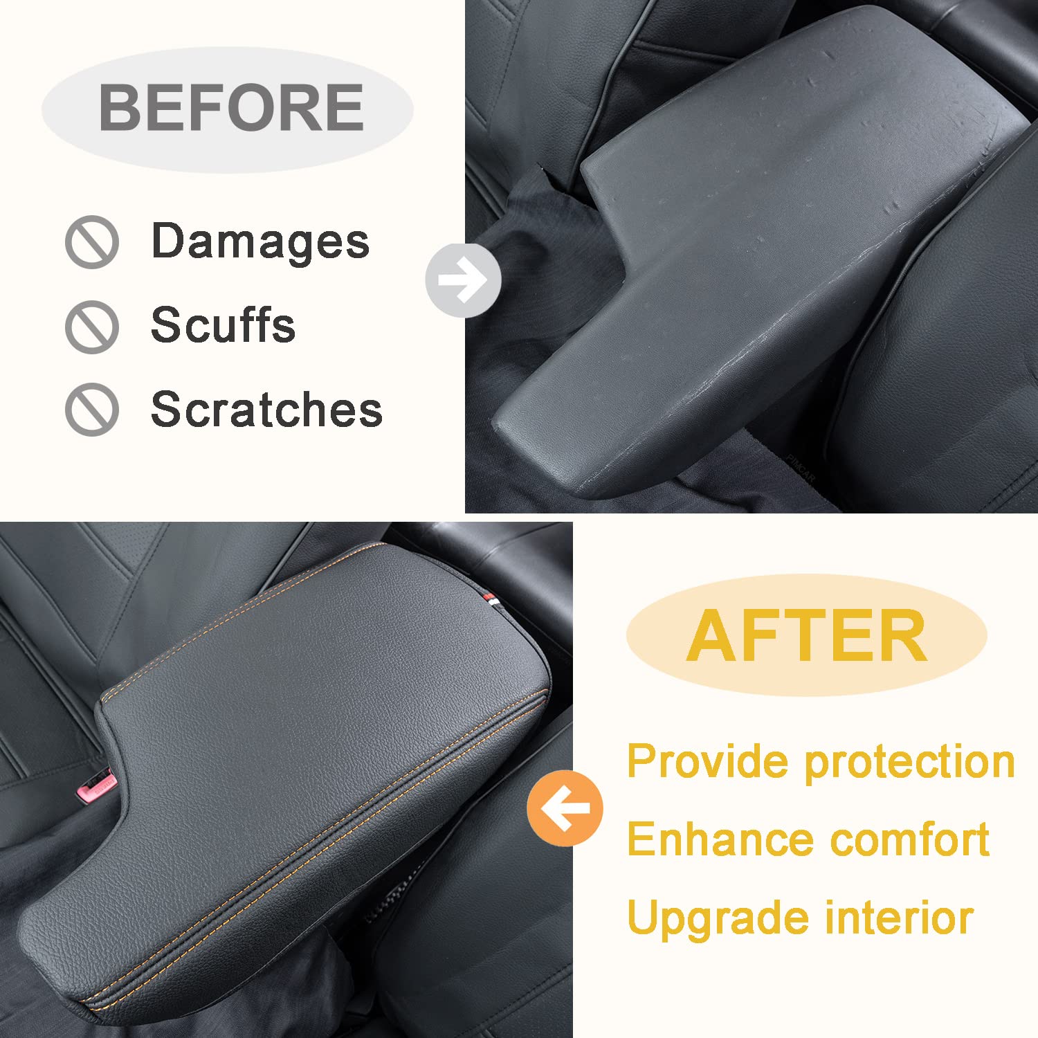 PIMCAR Premium Full Center Console Cover Compatible with 2018-2023 Subaru Crosstrek & 2017-2023 Subaru Impreza Middle Armrest Cushion Accessories PU Leather Wrap The Whole Armrest Lid Completely