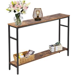 timberer narrow console table, 47 inch sofa table with adjustable shelf, 2-tier long skinny table for hallway, entryway, living room, foyer, rustic brown