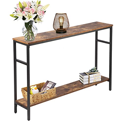 Timberer Narrow Console Table, 47 Inch Sofa Table with Adjustable Shelf, 2-Tier Long Skinny Table for Hallway, Entryway, Living Room, Foyer, Rustic Brown