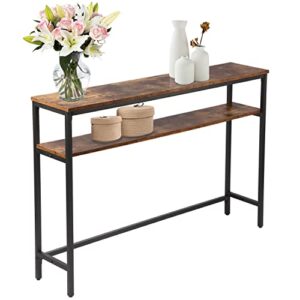 Timberer Narrow Console Table, 47 Inch Sofa Table with Adjustable Shelf, 2-Tier Long Skinny Table for Hallway, Entryway, Living Room, Foyer, Rustic Brown