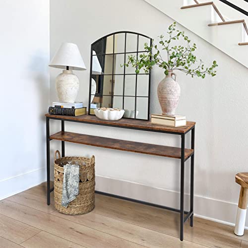 Timberer Narrow Console Table, 47 Inch Sofa Table with Adjustable Shelf, 2-Tier Long Skinny Table for Hallway, Entryway, Living Room, Foyer, Rustic Brown