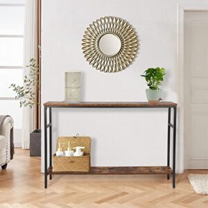 Timberer Narrow Console Table, 47 Inch Sofa Table with Adjustable Shelf, 2-Tier Long Skinny Table for Hallway, Entryway, Living Room, Foyer, Rustic Brown