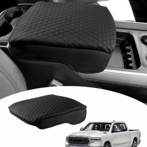 Shademax Dodge Ram 1500 Center Console Cover,Armrest Cushion Pad Cover for Dodge Ram 1500 Accessories 2019 2020 2021 2022 2023 2024, PU Leather Dodge Console Cover Anti-Scratch Black